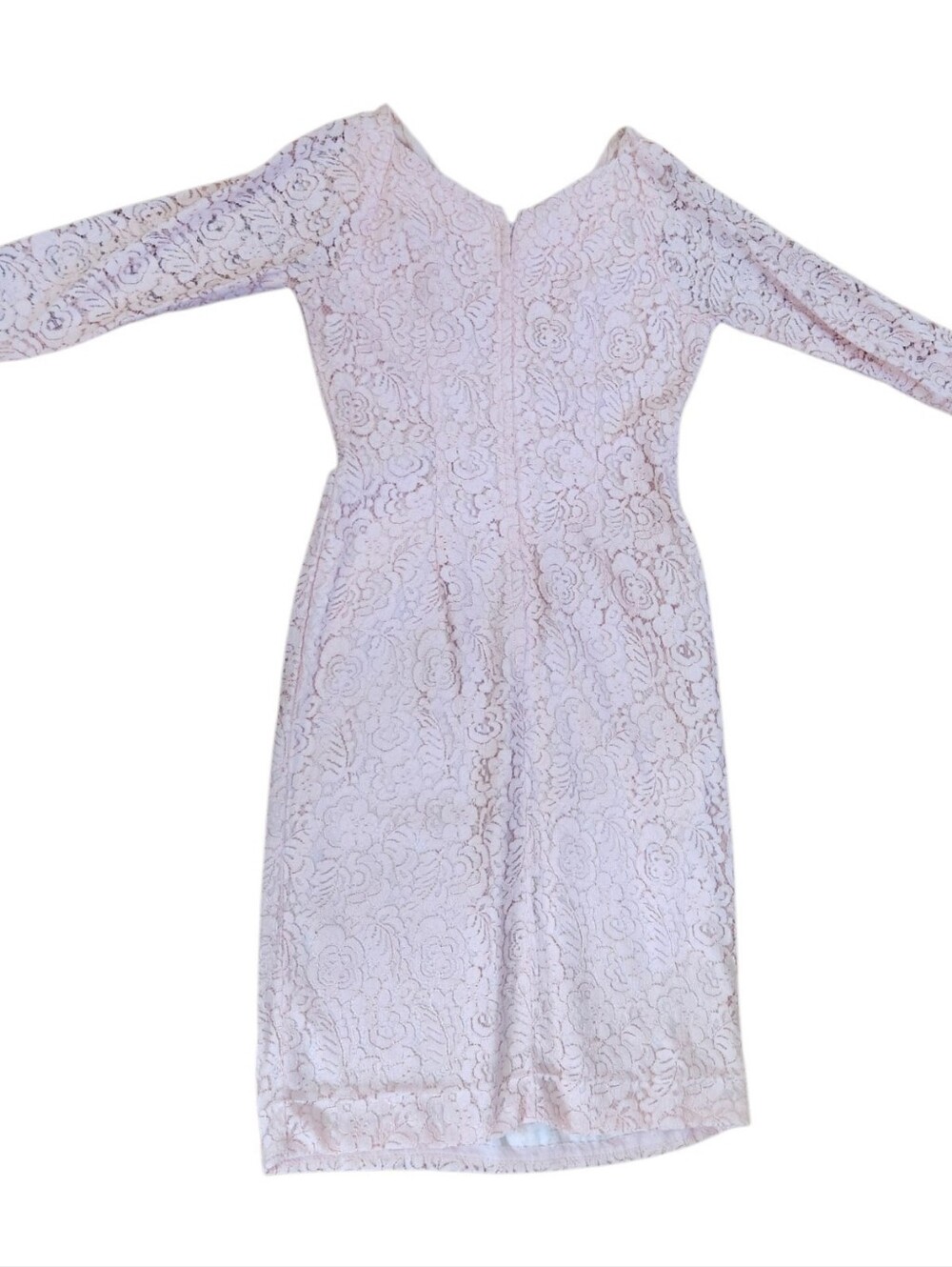 VINTAGE 1960s Peach Pink Sheath Lace Cocktail Dress - Size M - Picture 15 of 15